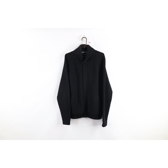 Ralph Lauren Other - Vintage 90s Ralph Lauren XL Heavyweight Wool Knit Shawl Sweater Jacket Black